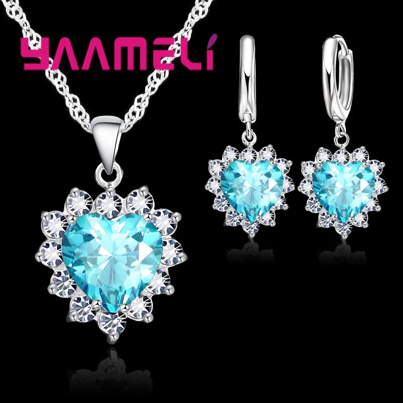 Костюм в форме сердца Модные женские свадебные серебряные украшения набор кристалл серьги ожерелье кулон Стразы горячая распродажа
