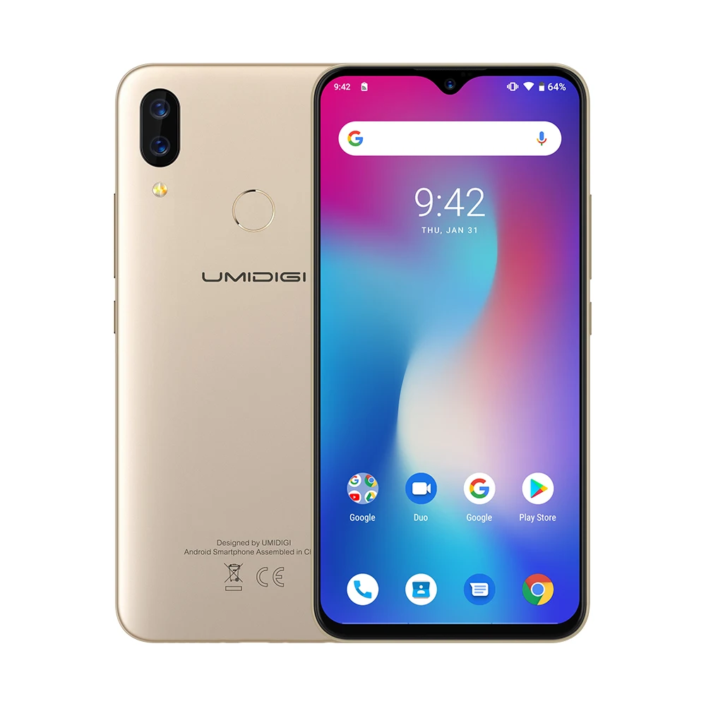 Смартфон UMIDIGI power 6,3 ''с водонепроницаемым экраном 4 Гб 64 Гб Helio P35 Восьмиядерный Android 9,0 Dual SIM 16MP Global 4G мобильные телефоны