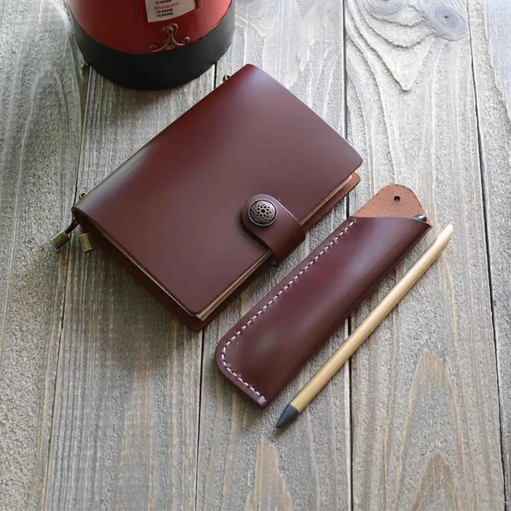Небольшой полнозернистый кожаный многоразовый блокнот-журнал наклейки для дневника бизнес-блокнот для эскизов письма с ручкой сумка - Цвет: reddish brown