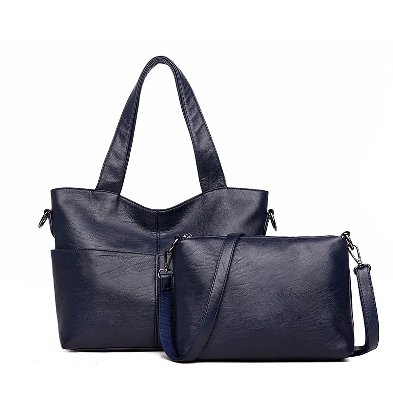 Женская кожаная сумка, повседневная сумка-тоут, сумки через плечо, 2 комплекта, известный бренд, дизайнерские женские сумки-мессенджеры, женская комбинированная сумка