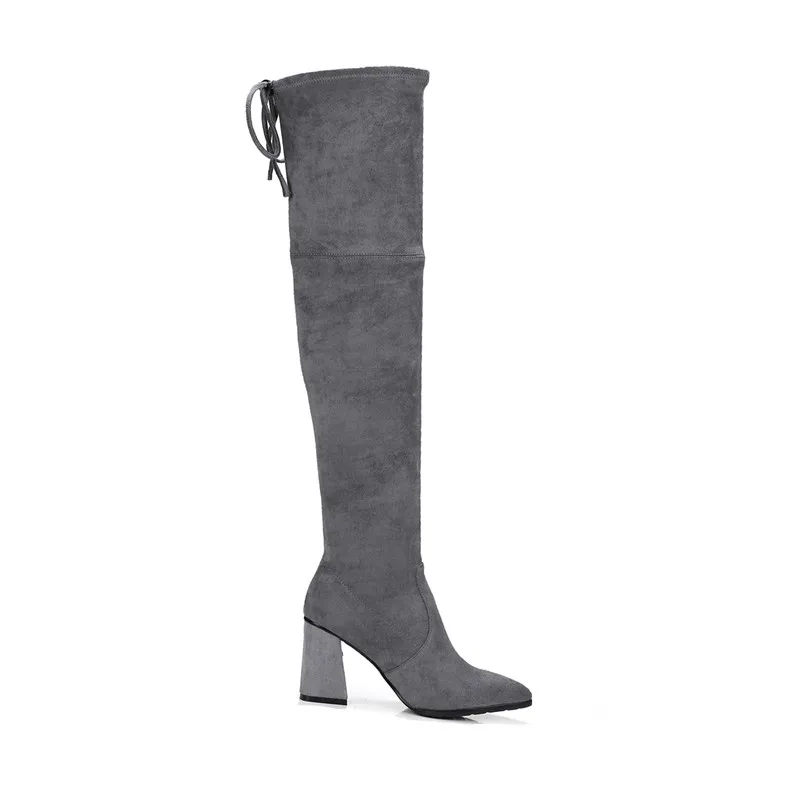 Taille Sur Keaiqianjin Bottes Noir Pointu Chaussures rose Talons Plus Noir Le La Femme Hauts Bout Haute Véritable En Genou À gris Hiver marron Cuisse 33 Cuir wwCHAzq
