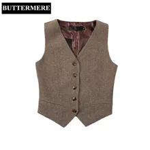 Women Suit Vest Woolen Suede Waistcoat V Neck Herringbone Chalecos Mujer Spring Ladies Waistcoat Khaki Gray Vintage Veste Femme