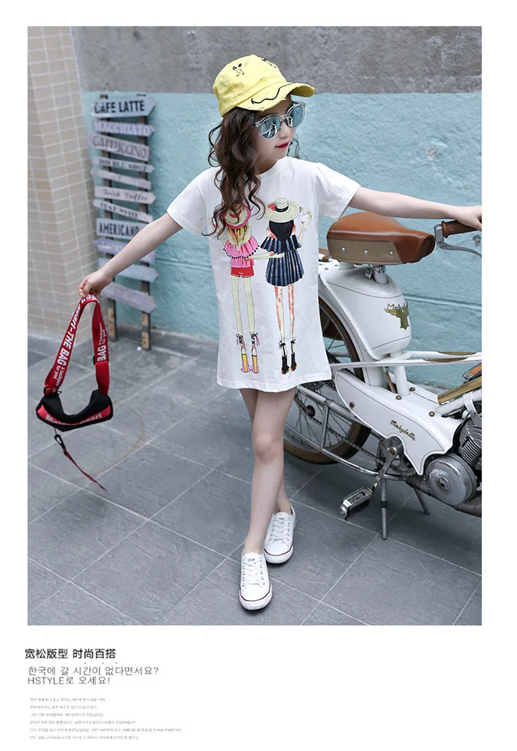 Soft Cotton T shirts For Girls Teenagers Dress Cartoon Long Tops Summer Fashion Kids Clothes Casual Short Sleeve Children's Tees (9)