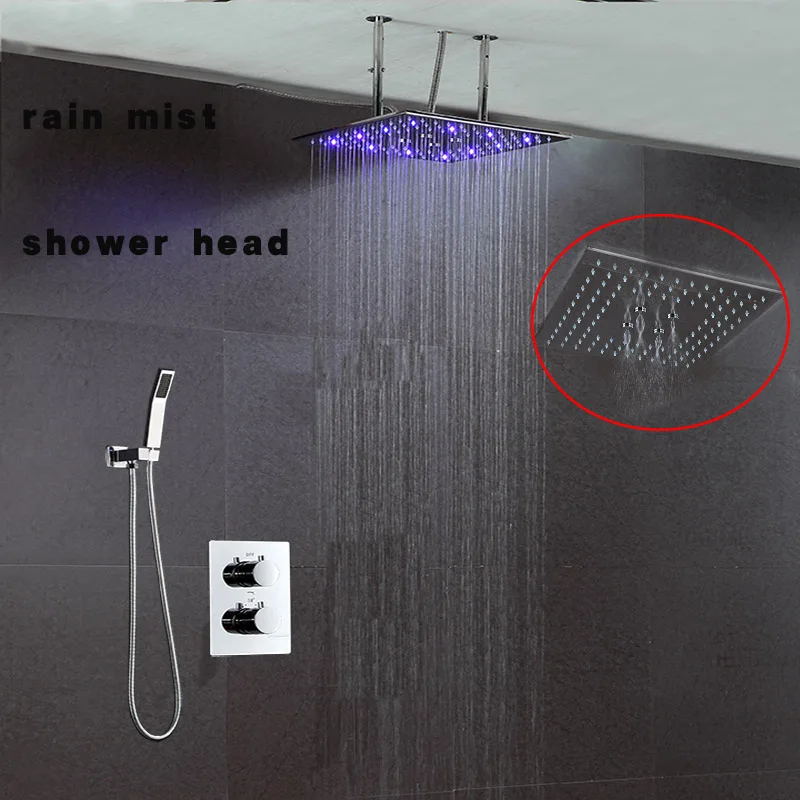 Shower Set,16 Inch dual functions rain mist shower head set mirror led