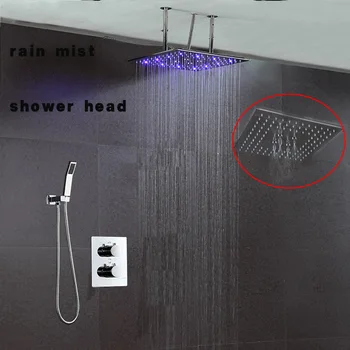 

Shower Set,16 Inch dual functions rain mist shower head set mirror led change bathroom shower with thermostatic shower mixer