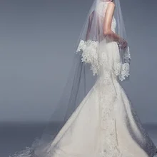 Высокое качество фаты два слоя глава длинные тюль фата на мантилья аппликация край часовня длина фата V834