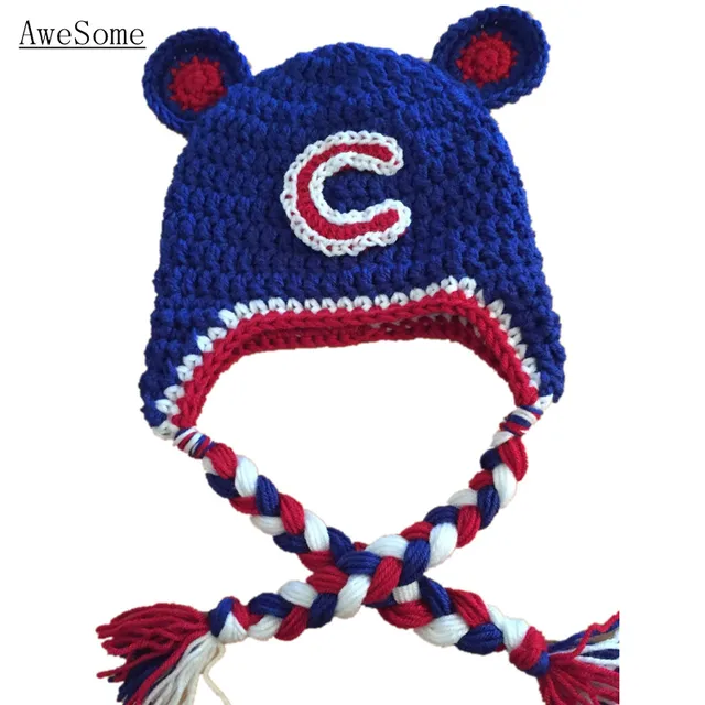 Chicago Cubs hat,handmade knit crochet baby boy girl baseball team hat