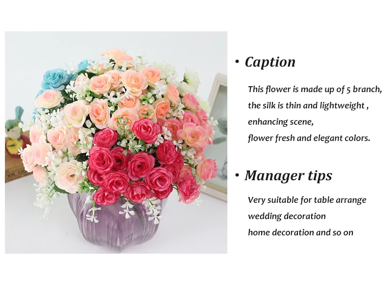 JAROWN Simulation Rose Flowers Artificial 15 Head Rose Bouquet For Wedding Decorations Home Garden Decor Accessories Fleur (2)