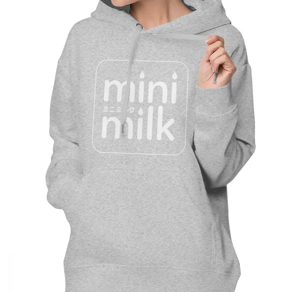  Mega Milk Hoodie Mini Milk Hoodies Long Sleeve Grey Hoodies Women Simple Printed Cotton Over Size S