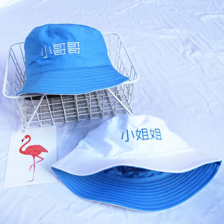 Bucket Hats Women Sun Shading Flat Letter Embroidered Fisherman Hat Korean Style Solid Double-sided Wear Casual Womens Trendy