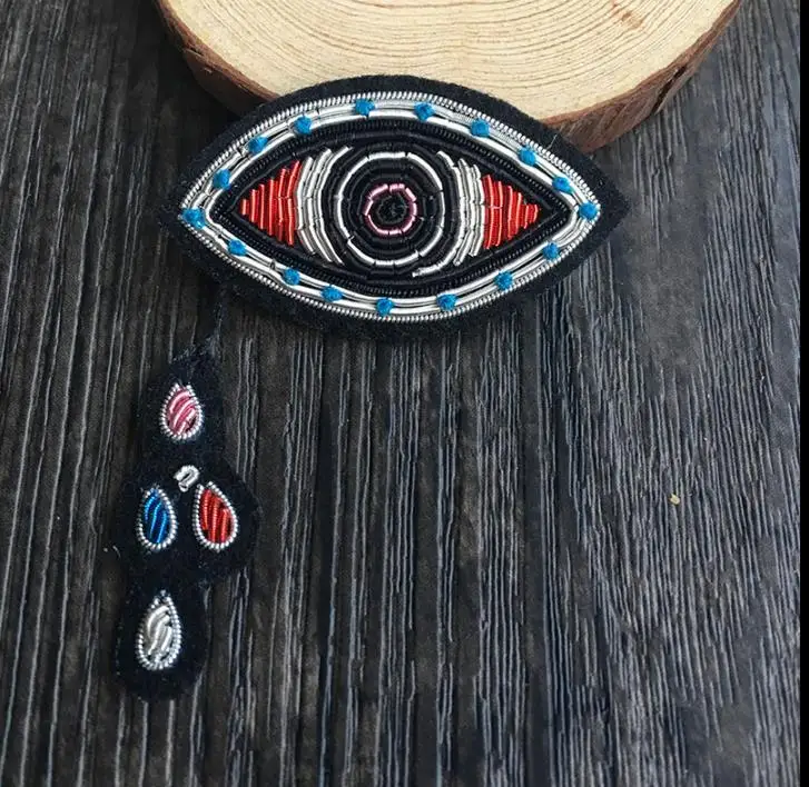 

Eye Tears Emboridered Patch Brooch Indian Silk Wire Handmade Embroidered Badge Fabric Patch Fashion Clothing DIY Craft Supply