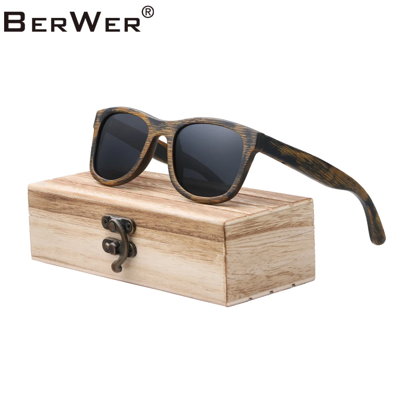 

BerWer 4 Colors Polarized Bamboo Wood Sunglasses Women Men Mirror Coating Lenses Eyewear 2019