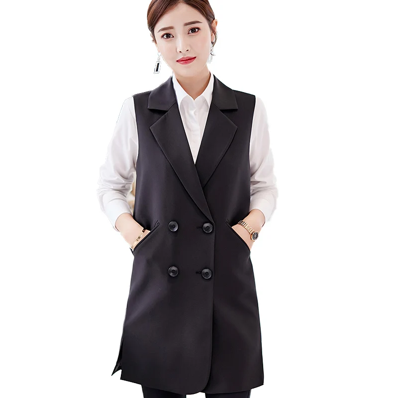 Fashion Pockets Sleeveless Jacket Button Long Blazer Vest