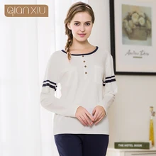 Qianxiu Осенняя полосатая Пижама для пар, Новая удобная популярная Пижама с орнаментом для женщин 1690