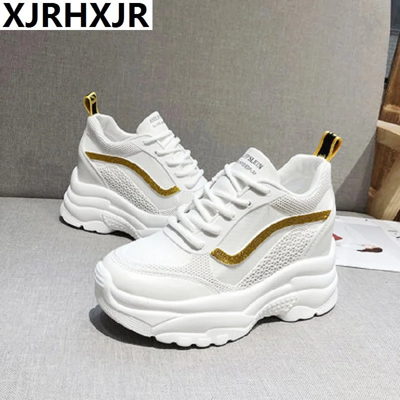 

2019 Women Autumn Casual Platform Shoes Fashion High Heels Woman Wedges Sneakers Shoes 8 CM Heigh Increasing Outdoor White Shoes
