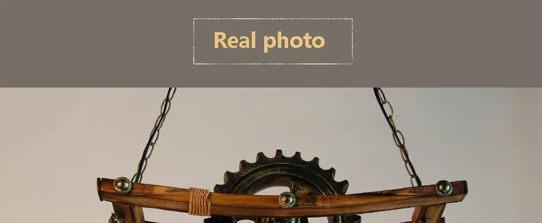 Rustic Pendant Lamp Round Wood Design Gear Retro Hemp Rope Hanging light13