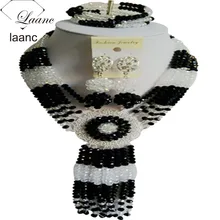 Потрясающе! Нигерийские Свадебные африканские бусы комплект ювелирных изделий черный прозрачный AB Кристалл ожерелья Кнопка заклепка серьги NC1948