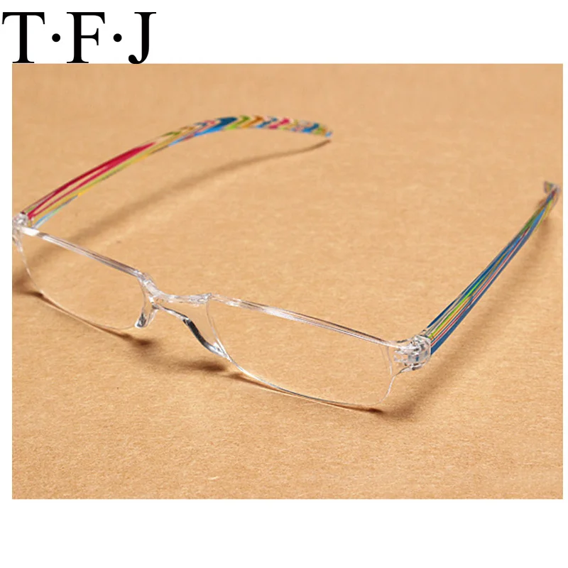 

New Unisex Striped Reading Glasses Women Mens Clear Eyeglasses Ultra Light Rimless Optic Eyewear Portable Presbyopic Glasses