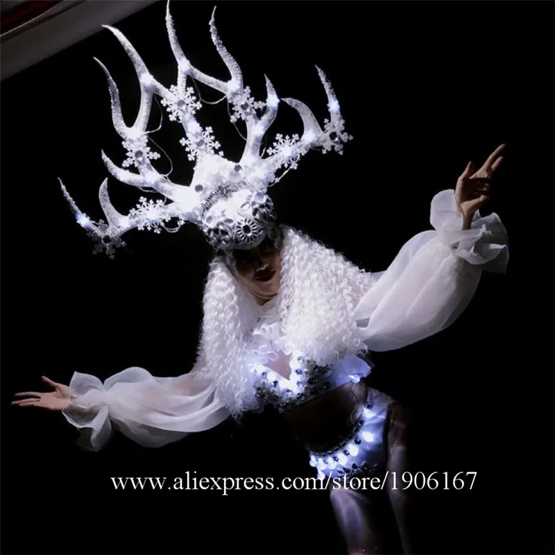 Nightclubs DS White Christmas Antlers Queen Costumes Christmas Party Costumes0
