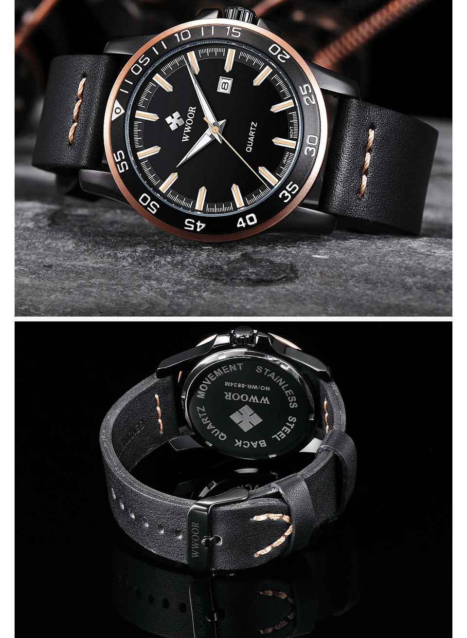 WWOOR лучший бренд класса люкс для мужчин водостойкие спортивные часы для мужчин кварцевые Дата часы мужской кожаный Военная Униформа