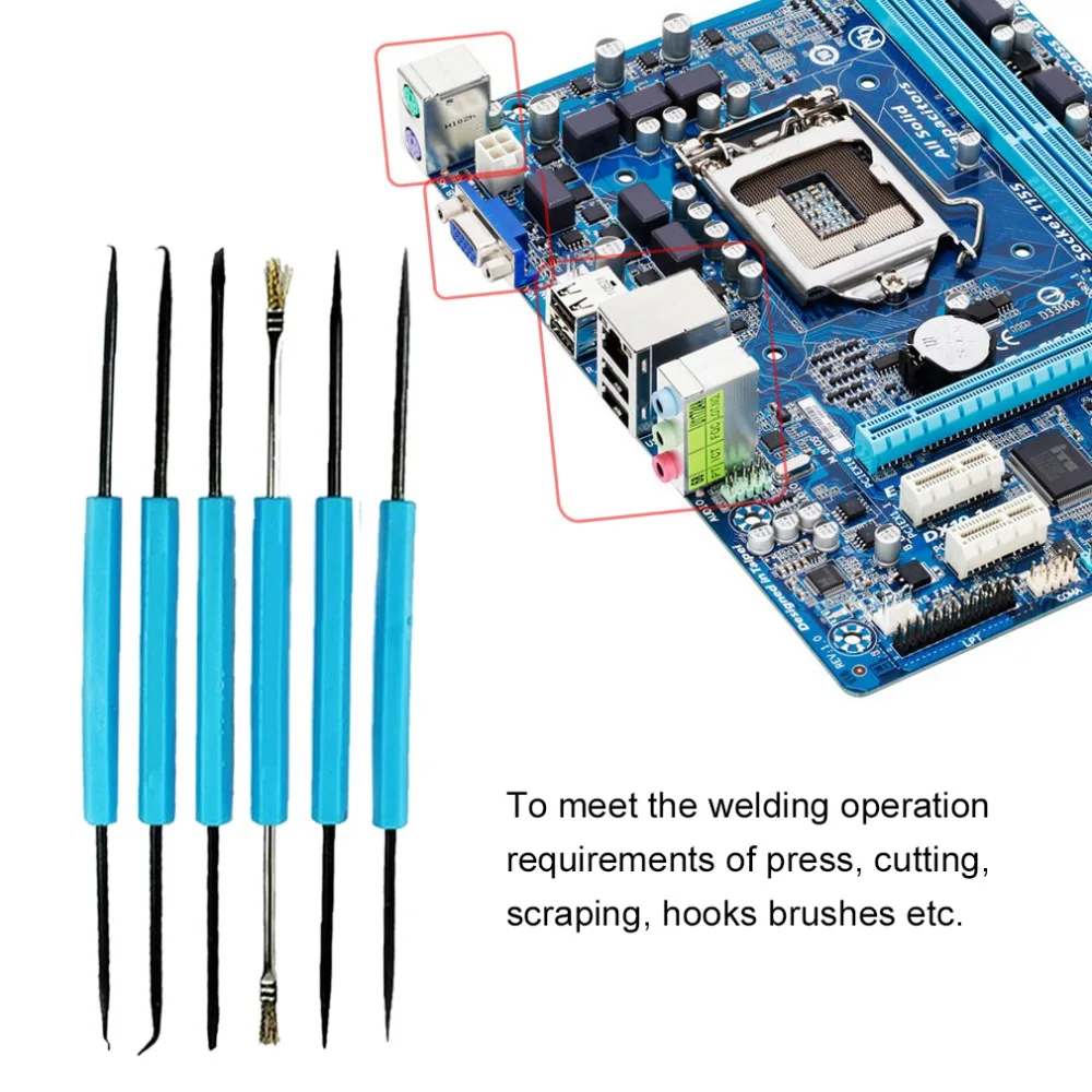 

6Pcs/set Desoldering Aid Tool Circuit Board Soldering Service Welding Auxiliary Tools Assist Set Soldering Aid PCB Cleaning Kit