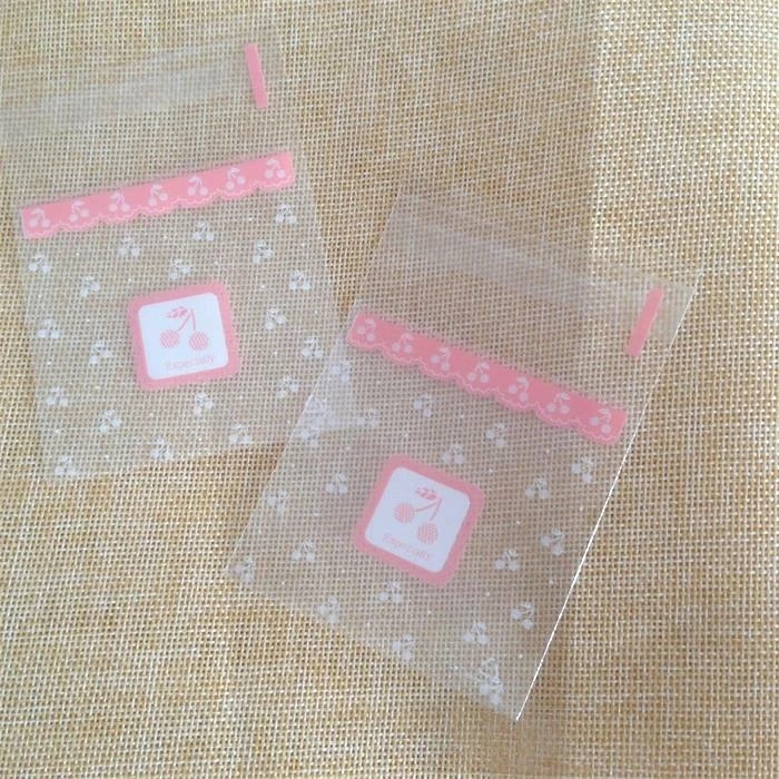 

100 pcs/lot Cherry Clear Cellophane Cookie Packaging Bag plastic bags for biscuits party decorating bag 7cm*7cm