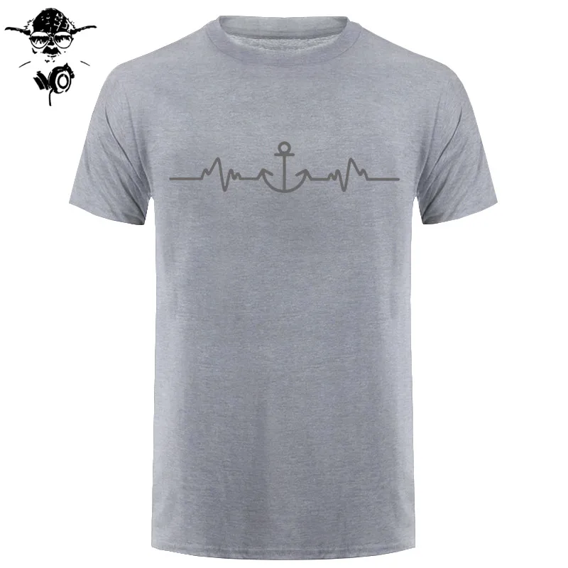 Sailinger Anchor Pulse Heartheat Футболка-Yacht Sail Tee Забавный подарок на день рождения Футболка с принтом Мужская брендовая футболка Новинка - Цвет: gray gray