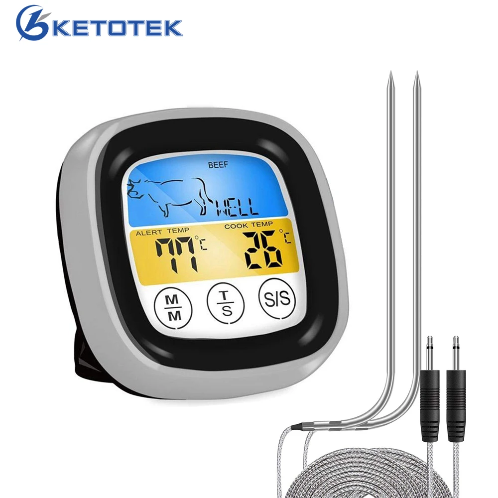 

Digital Probe Meat Thermometer Kitchen Cooking Baking BBQ Temperature Meter Stainless Steel Sensor -58F-482F Alarm Function