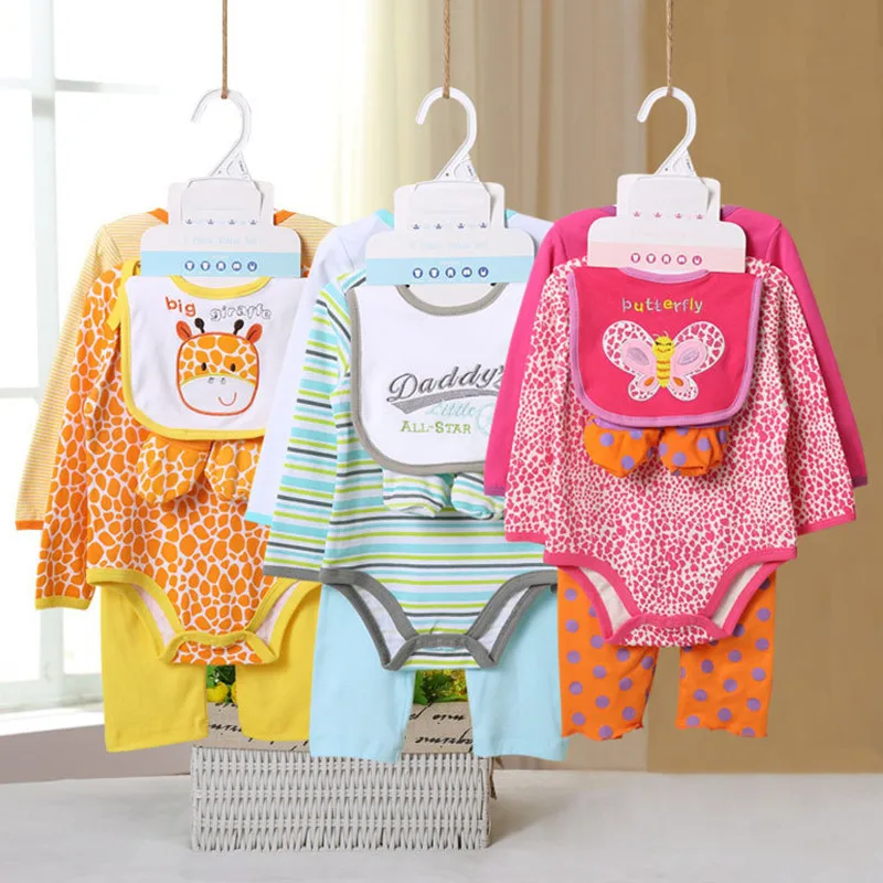 Baby Clothing Sets 5 Pcs/lot ( 2 Pieces Romper + Pants + Bib + Shoes