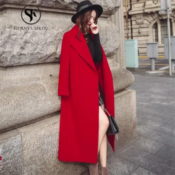 

Winter Fashion Long Wool coat women Classic Turn-down Collar Slim Elegant Solid color Woolen coats Warm High quality Outerwear