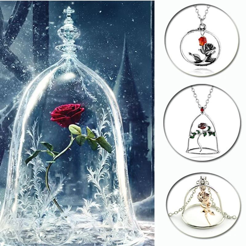 

New Charms Choker Collier Femme Rose Pendans Necklaces Beauty And The Beast Fairytale Flower Jewelry Bohemian Mom Sister Gifts