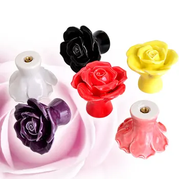 

Ceramic Handles Creative Rose Flower Cabinet Knobs Flowers For Home Closet Furniture Dresser Decorative Accessories Handle