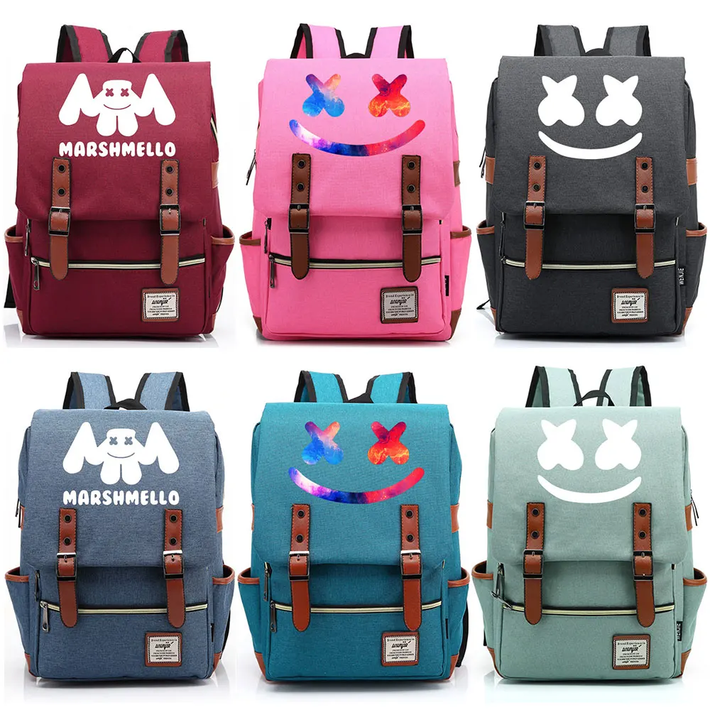 

2019 New Cartoon Music DJ Marshmello Face Boy Girl Student School bag Teenagers Schoolbags Canvas Women Bagpack Men Backpack