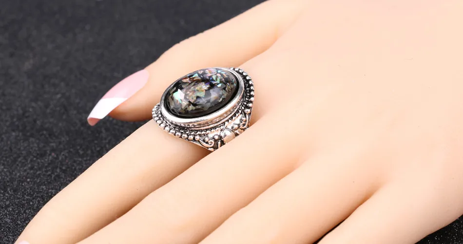 Роскошное модное кольцо ракушки для женщин ослепительно красивый аксессуары посеребренный искусственный Коралл винтажные овальные большие кольца Размер 10