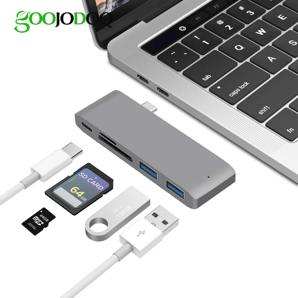 

5 IN 1 USB Type C Hub USB-C Adapter with Type-C Power Delivery 2 USB 3.0 Ports SD/Micro SD Card Reader for MacBook USB C Hub