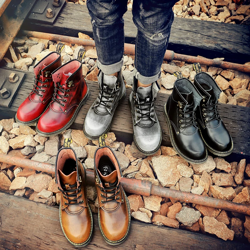 

2018 Retro Men's Martin Boots Genuine Cow Leather Military Motorcycle Boots New DR Army Casual Male Timber Sneakers Cowboy Shoes