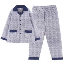 Новое поступление, Зимний толстый теплый Мужской Хлопковый пижамный комплект с длинными рукавами, кардиган с отложным воротником, мягкий, большой размер, одежда для сна