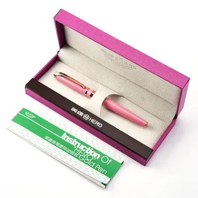 Роскошные герой 10 k перьевая ручка золотого цвета тонкий наконечник 0,5 мм Металлические ручки чернил для Для мужчин Для женщин Бизнес подарок офисные ручки с подарочной коробкой - Цвет: Розовый