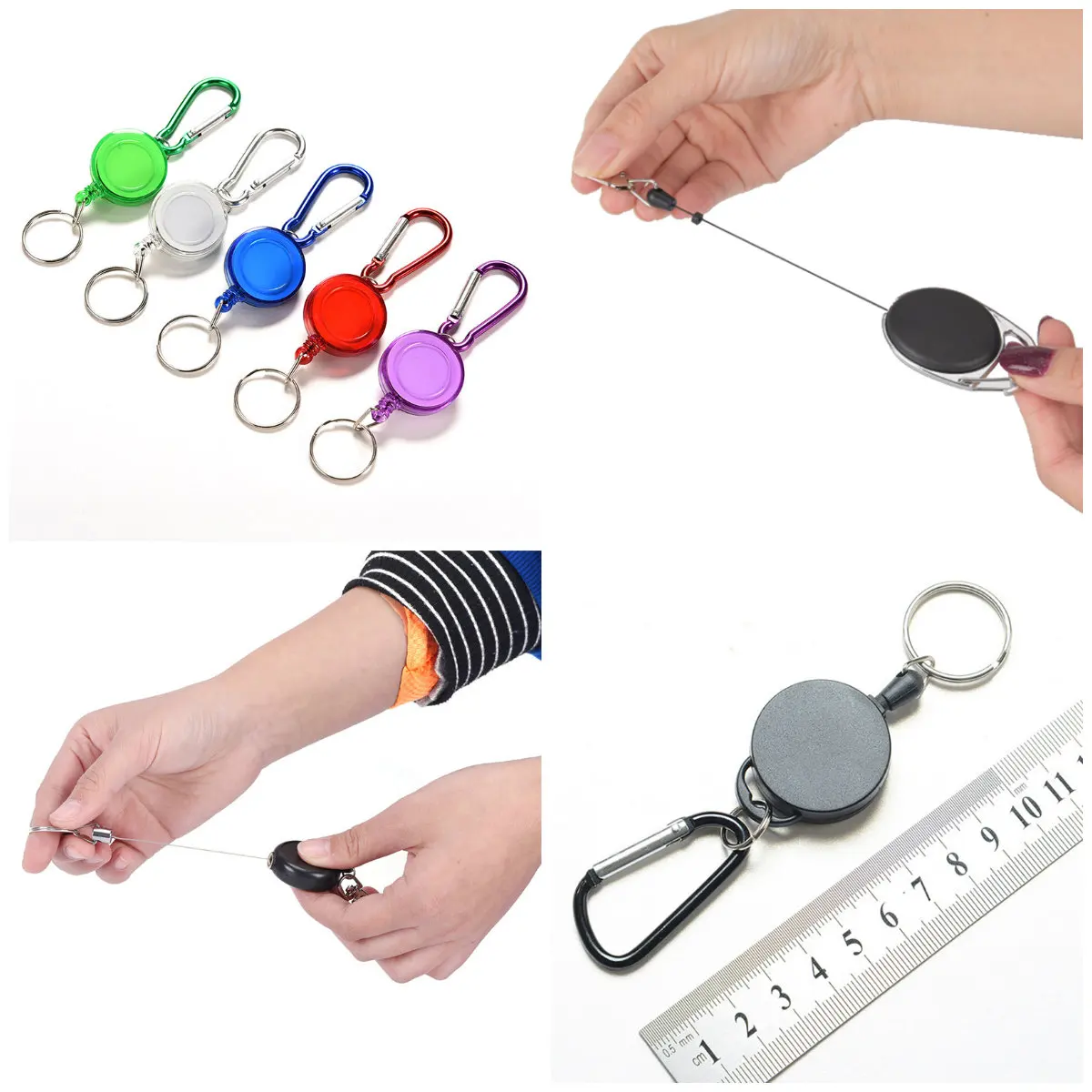 

Metal Retractable Card Badge Holder Ring Belt Clip Card Label Keyring Pull Camping Key Chain Strap Carabiner Clip