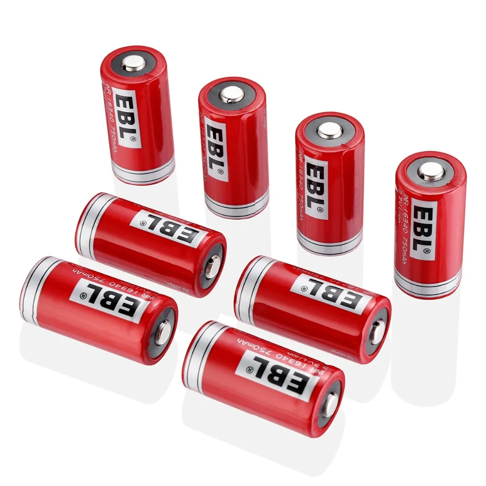 8x EBL 16340 Батарея 750 мА/ч 3 7 v CR123A Li Ion Перезаряжаемые батареи для светодиодный
