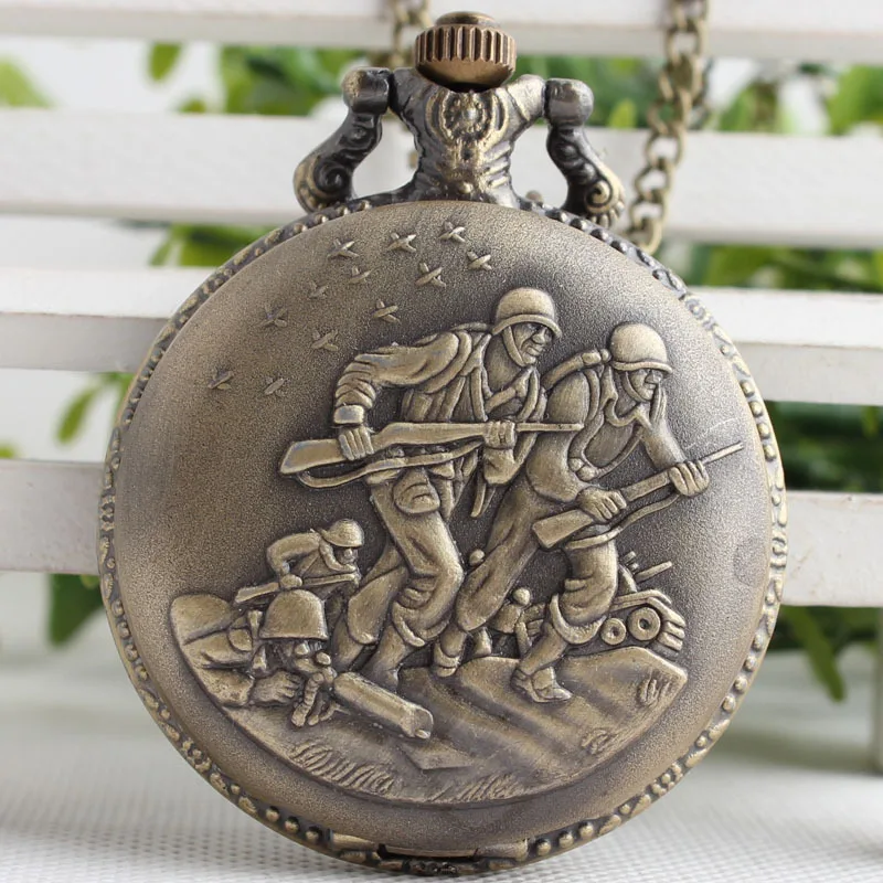 

Vintage Bronze Steampunk Quartz Pocket Watch Fighter War with Chain for Men Women Pendant necklace watches CF1075