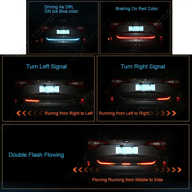 120 см 150 см 335 светодиодный светильник с красным потоком для багажника, автомобильный сигнал поворота, задний багажник, светодиодный Предупреждение ющий DRL светильник, светло-голубой дневной ходовой светильник