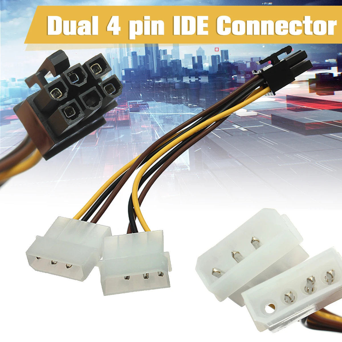 Dual 4 pin IDE to 6 pin PCI E Graphic Card Connector Express ATX Power