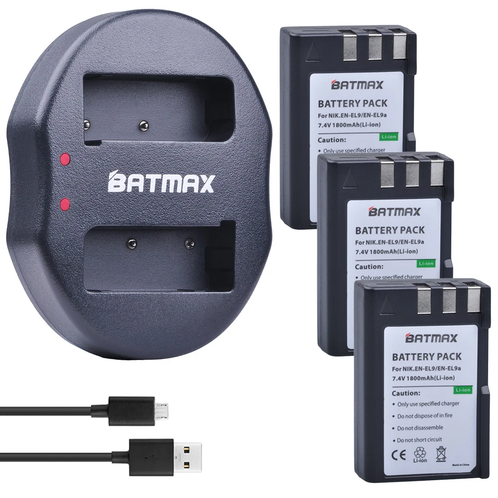 3 шт. 1800 мАч EN-EL9 EN-EL9a EN EL9 Литий-ионный аккумулятор + USB двойное зарядное устройство