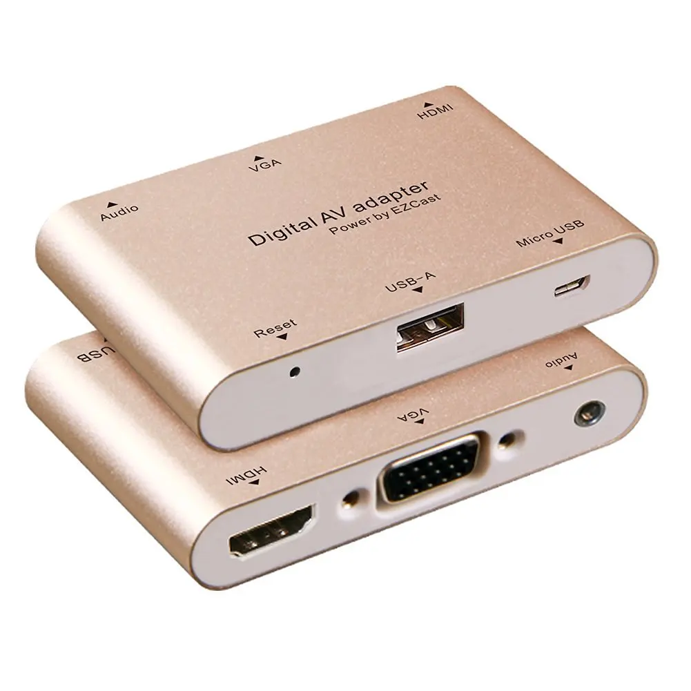 Top Deals Digital AV Adapter for iOS/Androird/MacBook to HDMI VGA Aduio Dual Display (Gold)