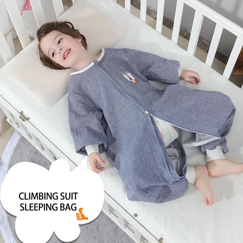 2 Layers Baby Cotton Muslin Sleeping Bag With Legs For Summer Autumn