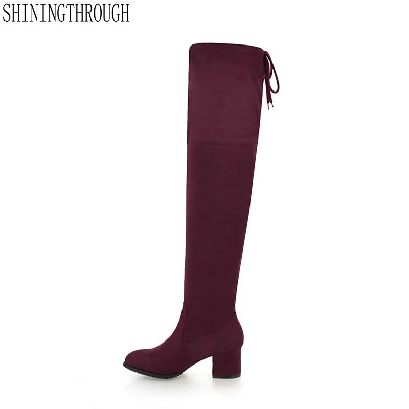 

Ladies Autumn/Spring Shoes 5.5 cm High Heel Women Over The Knee Boots Scrub Black Woman Motorcycle Boots Size 34-39