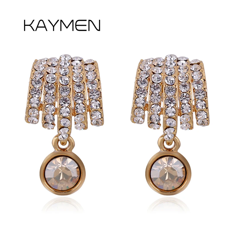 

KAYMEN Fine Cute Full Rhinestone Pure Golden Hanging Stud Earrings for Women Fashion jewelry Bijou EA-03167
