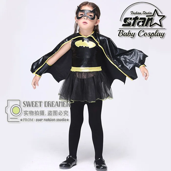 

Kids Girls Batmen Superhero Halloween Cosplay Costumes With Cloak Fantasia Vestido Fancy Tutu Dress Kids Carnival Party Outfit