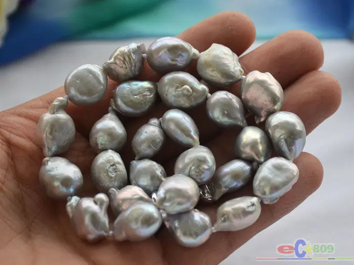 

A P4593 17" 16mm GRAY BAROQUE KESHI REBORN PEARL NECKLACE